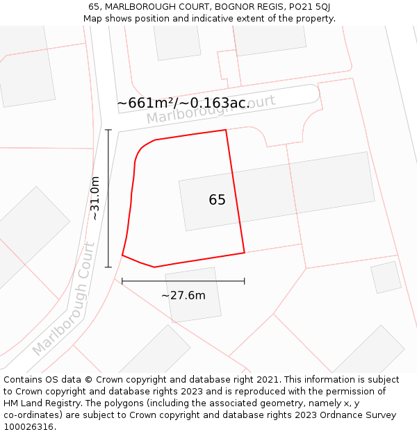 65, MARLBOROUGH COURT, BOGNOR REGIS, PO21 5QJ: Plot and title map