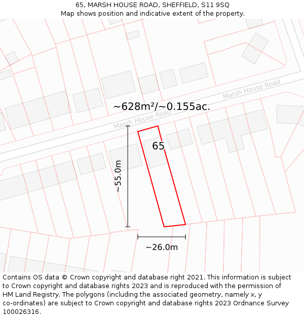 65, MARSH HOUSE ROAD, SHEFFIELD, S11 9SQ: Plot and title map