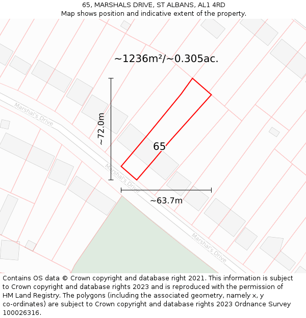 65, MARSHALS DRIVE, ST ALBANS, AL1 4RD: Plot and title map