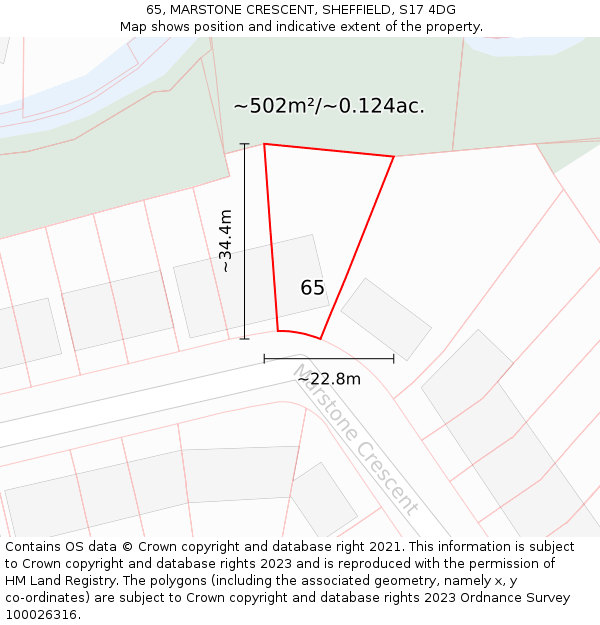 65, MARSTONE CRESCENT, SHEFFIELD, S17 4DG: Plot and title map