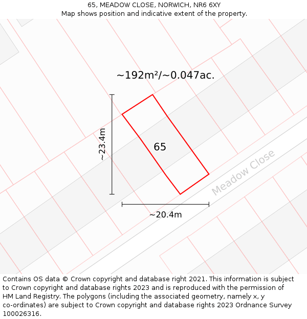 65, MEADOW CLOSE, NORWICH, NR6 6XY: Plot and title map