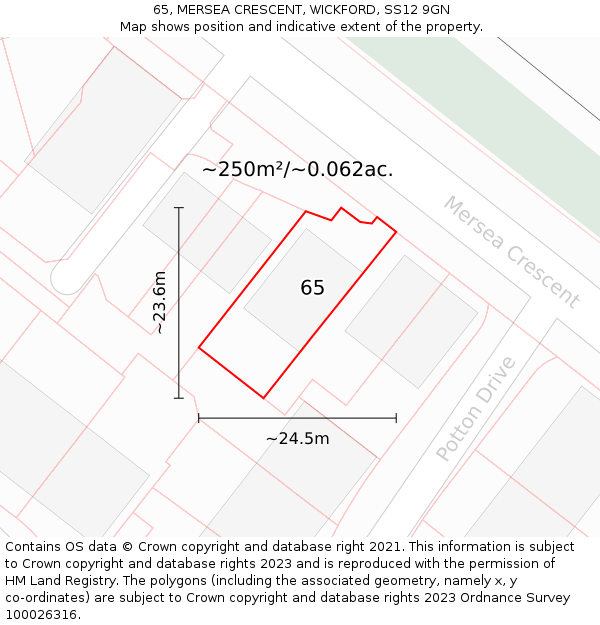 65, MERSEA CRESCENT, WICKFORD, SS12 9GN: Plot and title map