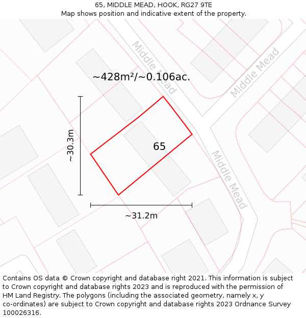 65, MIDDLE MEAD, HOOK, RG27 9TE: Plot and title map