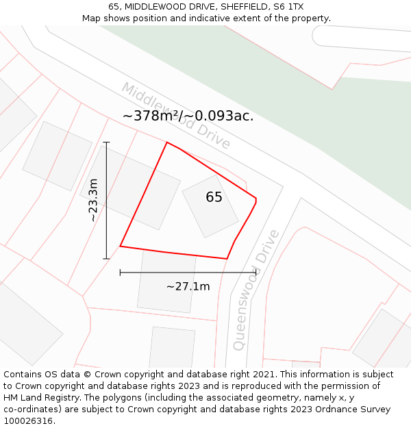 65, MIDDLEWOOD DRIVE, SHEFFIELD, S6 1TX: Plot and title map