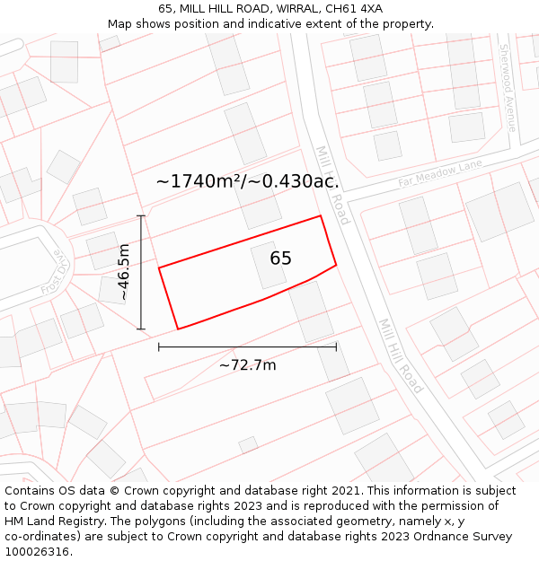 65, MILL HILL ROAD, WIRRAL, CH61 4XA: Plot and title map