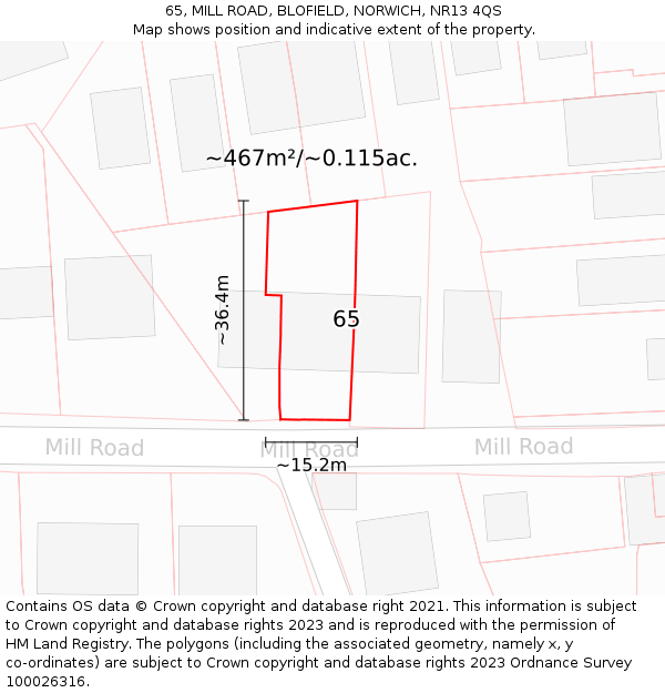 65, MILL ROAD, BLOFIELD, NORWICH, NR13 4QS: Plot and title map