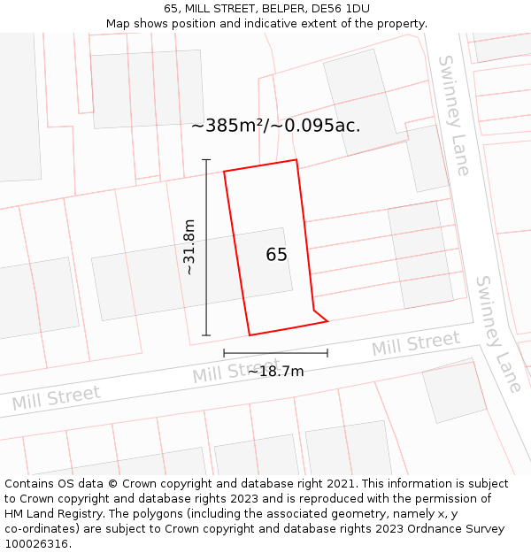65, MILL STREET, BELPER, DE56 1DU: Plot and title map