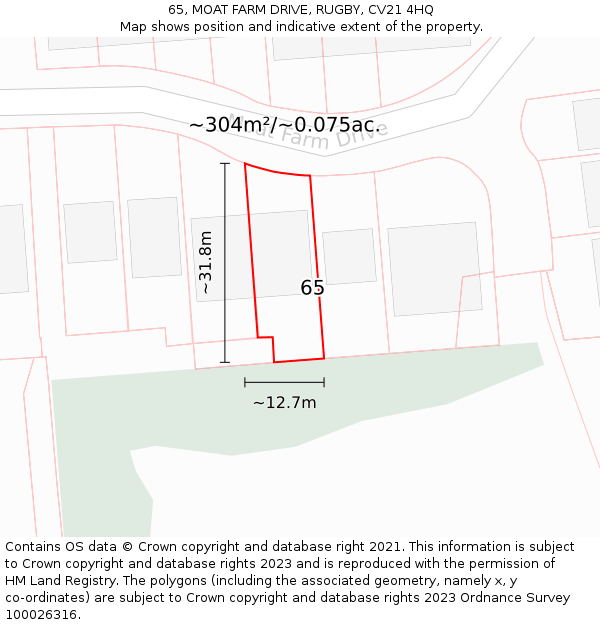 65, MOAT FARM DRIVE, RUGBY, CV21 4HQ: Plot and title map