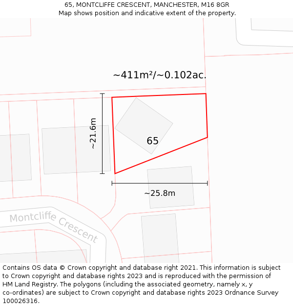 65, MONTCLIFFE CRESCENT, MANCHESTER, M16 8GR: Plot and title map