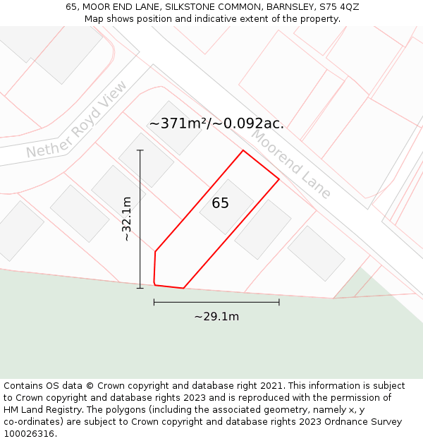 65, MOOR END LANE, SILKSTONE COMMON, BARNSLEY, S75 4QZ: Plot and title map