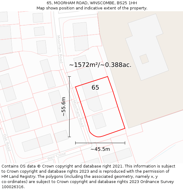 65, MOORHAM ROAD, WINSCOMBE, BS25 1HH: Plot and title map