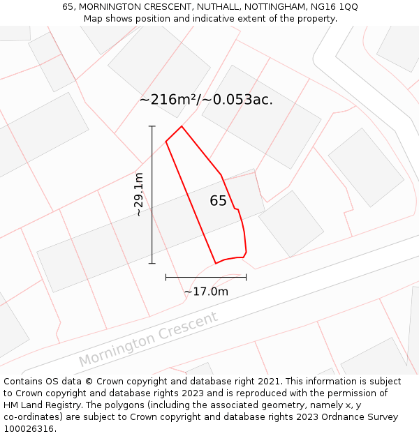 65, MORNINGTON CRESCENT, NUTHALL, NOTTINGHAM, NG16 1QQ: Plot and title map