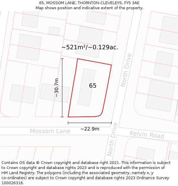 65, MOSSOM LANE, THORNTON-CLEVELEYS, FY5 3AE: Plot and title map