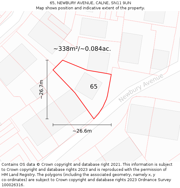 65, NEWBURY AVENUE, CALNE, SN11 9UN: Plot and title map