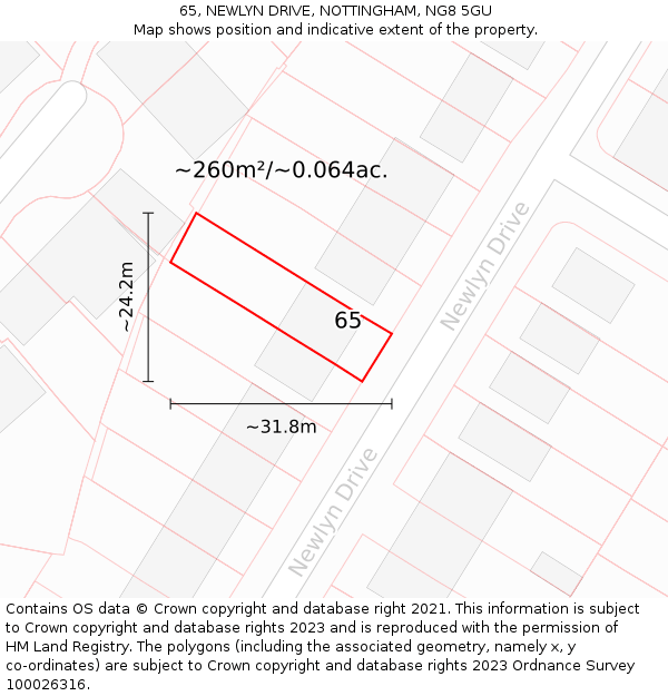 65, NEWLYN DRIVE, NOTTINGHAM, NG8 5GU: Plot and title map