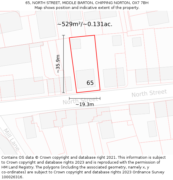 65, NORTH STREET, MIDDLE BARTON, CHIPPING NORTON, OX7 7BH: Plot and title map