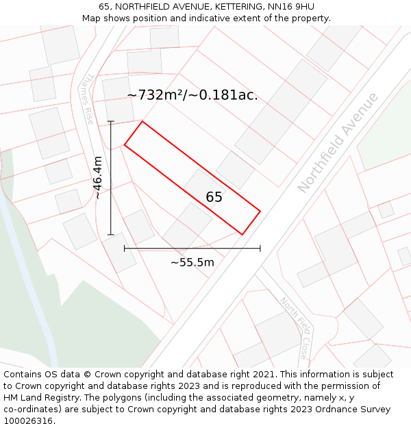 65, NORTHFIELD AVENUE, KETTERING, NN16 9HU: Plot and title map