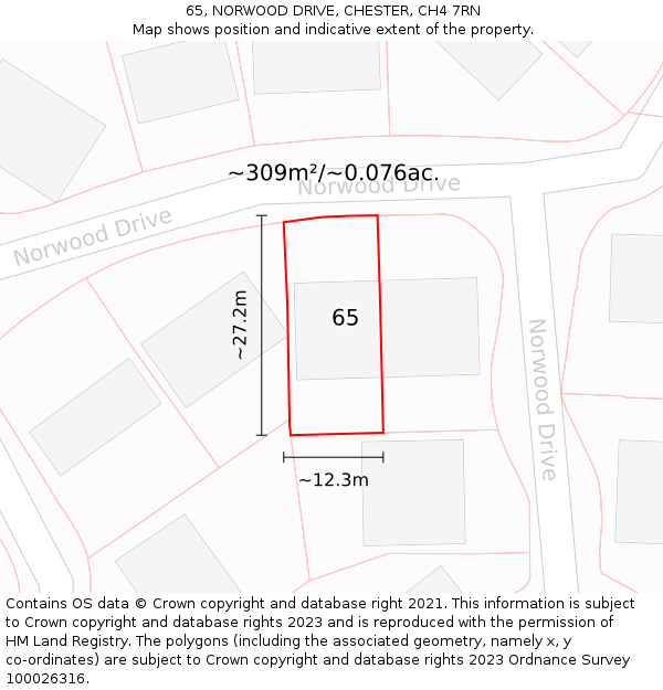 65, NORWOOD DRIVE, CHESTER, CH4 7RN: Plot and title map