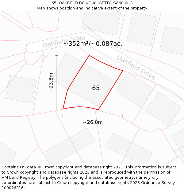 65, OAKFIELD DRIVE, KILGETTY, SA68 0UD: Plot and title map