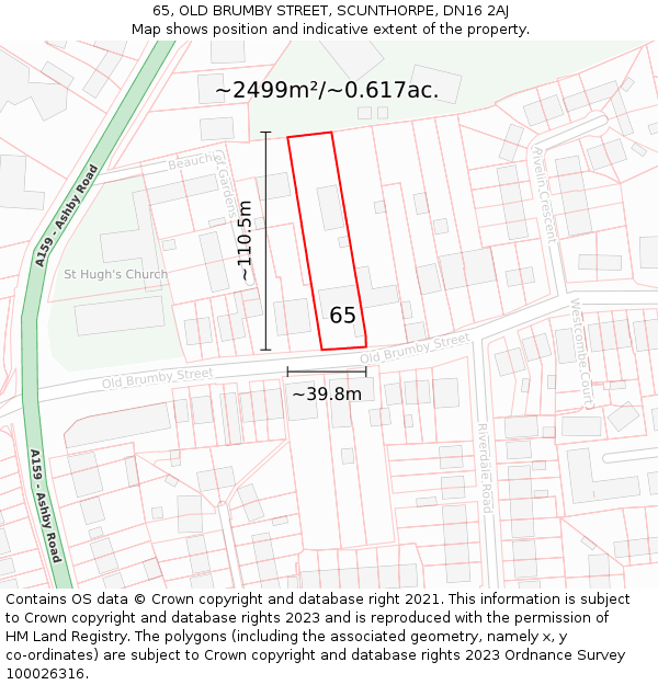 65, OLD BRUMBY STREET, SCUNTHORPE, DN16 2AJ: Plot and title map