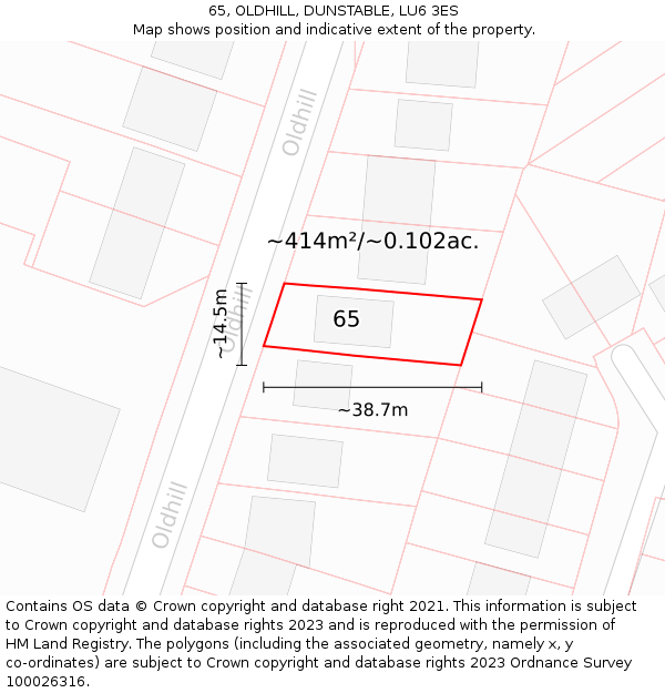 65, OLDHILL, DUNSTABLE, LU6 3ES: Plot and title map