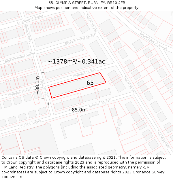 65, OLYMPIA STREET, BURNLEY, BB10 4ER: Plot and title map