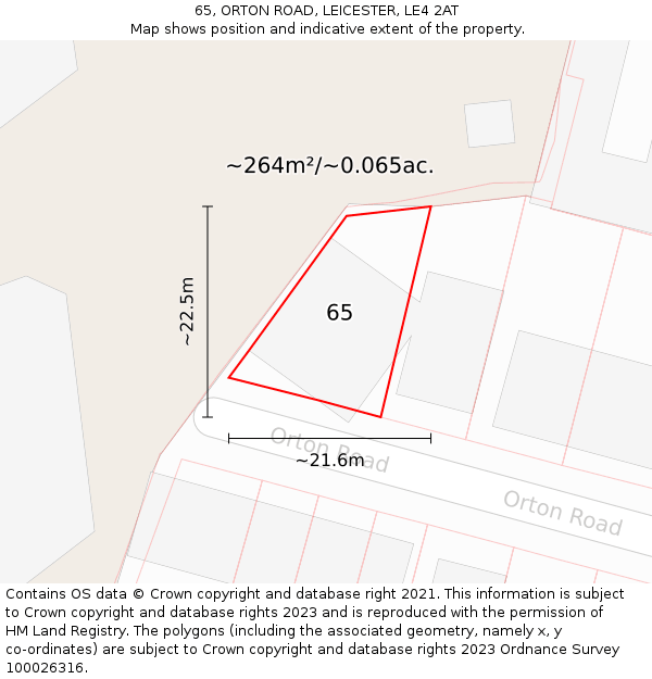 65, ORTON ROAD, LEICESTER, LE4 2AT: Plot and title map