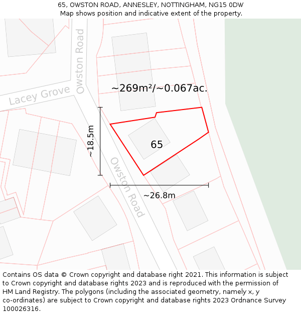 65, OWSTON ROAD, ANNESLEY, NOTTINGHAM, NG15 0DW: Plot and title map