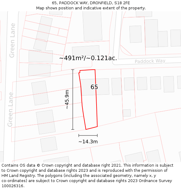 65, PADDOCK WAY, DRONFIELD, S18 2FE: Plot and title map