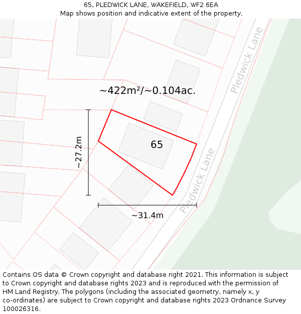 65, PLEDWICK LANE, WAKEFIELD, WF2 6EA: Plot and title map