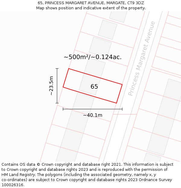 65, PRINCESS MARGARET AVENUE, MARGATE, CT9 3DZ: Plot and title map