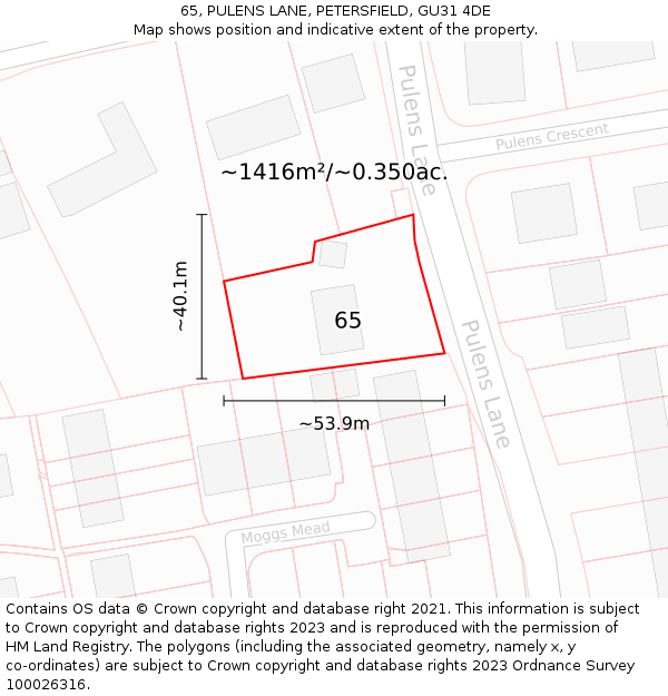 65, PULENS LANE, PETERSFIELD, GU31 4DE: Plot and title map