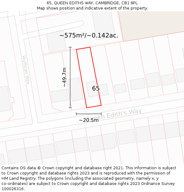 65, QUEEN EDITHS WAY, CAMBRIDGE, CB1 8PL: Plot and title map