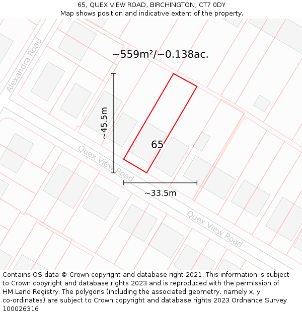 65, QUEX VIEW ROAD, BIRCHINGTON, CT7 0DY: Plot and title map