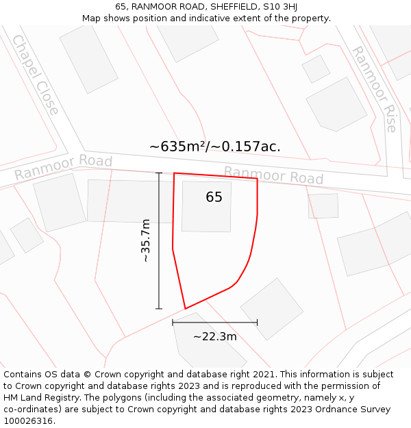 65, RANMOOR ROAD, SHEFFIELD, S10 3HJ: Plot and title map