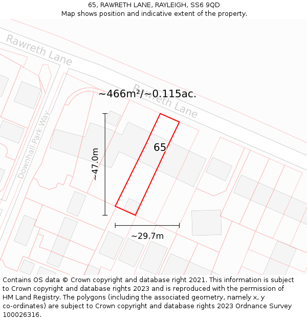 65, RAWRETH LANE, RAYLEIGH, SS6 9QD: Plot and title map