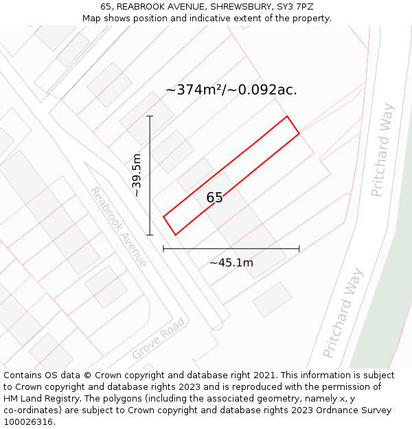 65, REABROOK AVENUE, SHREWSBURY, SY3 7PZ: Plot and title map