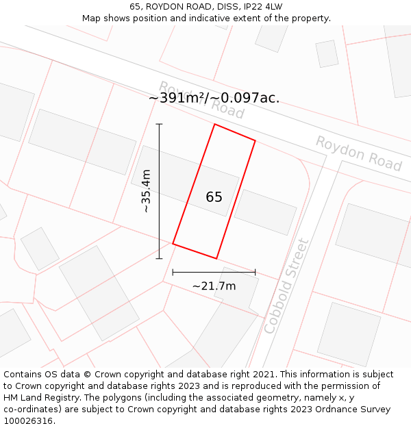 65, ROYDON ROAD, DISS, IP22 4LW: Plot and title map