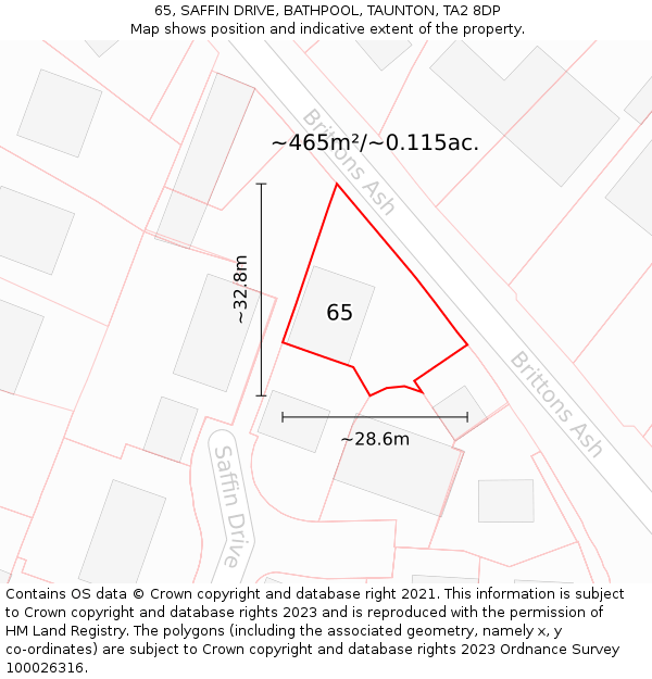 65, SAFFIN DRIVE, BATHPOOL, TAUNTON, TA2 8DP: Plot and title map