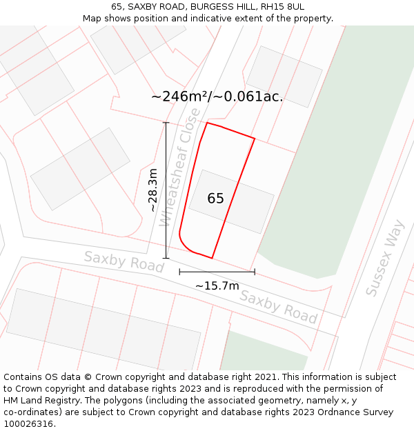 65, SAXBY ROAD, BURGESS HILL, RH15 8UL: Plot and title map