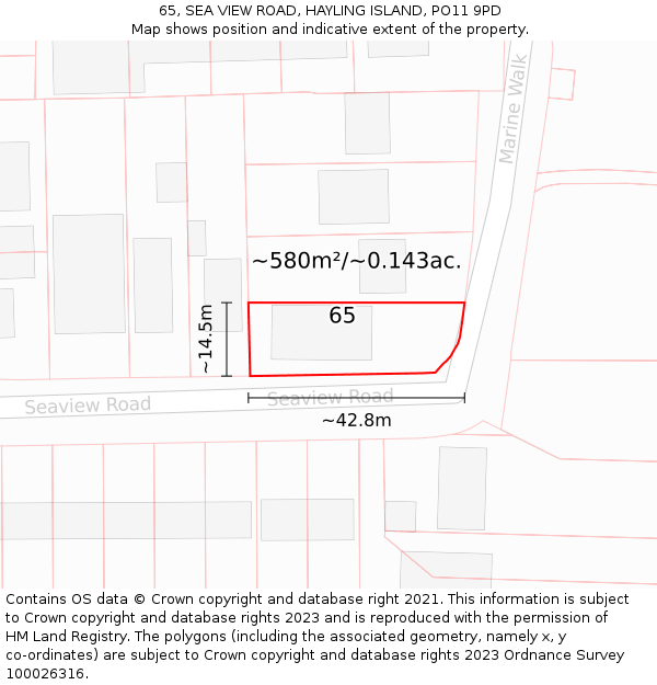 65, SEA VIEW ROAD, HAYLING ISLAND, PO11 9PD: Plot and title map