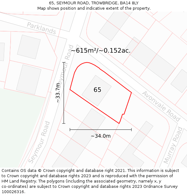 65, SEYMOUR ROAD, TROWBRIDGE, BA14 8LY: Plot and title map