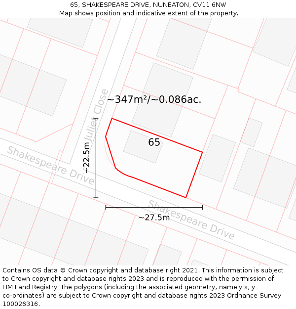 65, SHAKESPEARE DRIVE, NUNEATON, CV11 6NW: Plot and title map