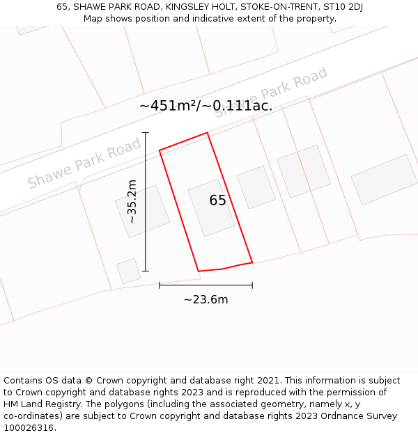 65, SHAWE PARK ROAD, KINGSLEY HOLT, STOKE-ON-TRENT, ST10 2DJ: Plot and title map