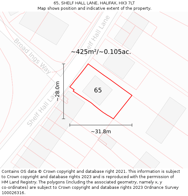 65, SHELF HALL LANE, HALIFAX, HX3 7LT: Plot and title map