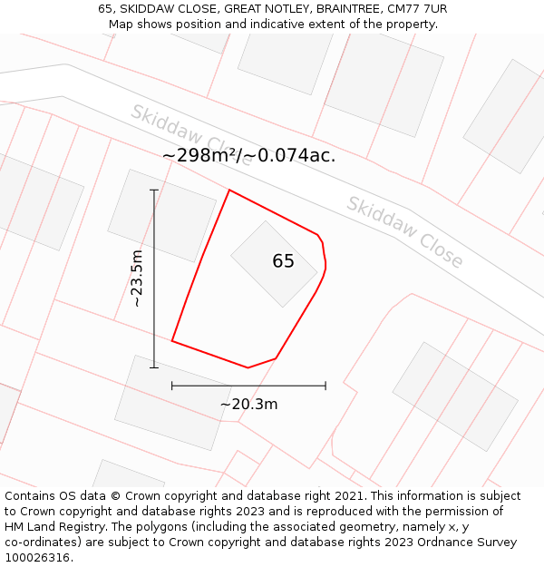 65, SKIDDAW CLOSE, GREAT NOTLEY, BRAINTREE, CM77 7UR: Plot and title map