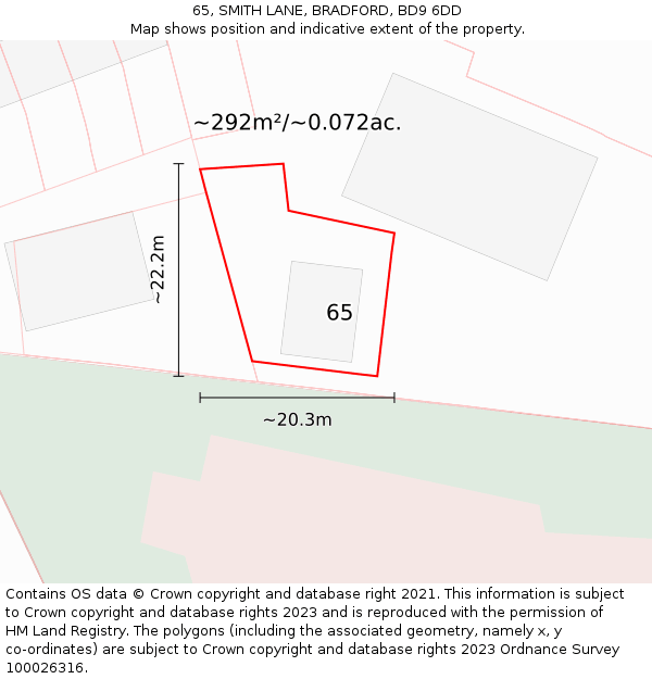 65, SMITH LANE, BRADFORD, BD9 6DD: Plot and title map