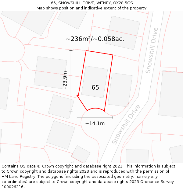 65, SNOWSHILL DRIVE, WITNEY, OX28 5GS: Plot and title map