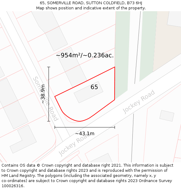 65, SOMERVILLE ROAD, SUTTON COLDFIELD, B73 6HJ: Plot and title map
