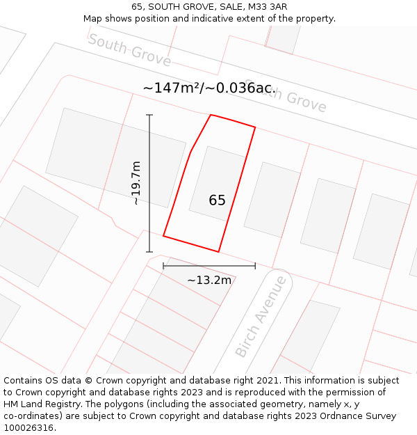 65, SOUTH GROVE, SALE, M33 3AR: Plot and title map